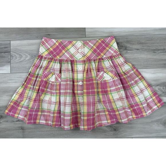 Vtg Y2K Ralph Lauren Rugby Linen Plaid Argyle Drop Waist Button Mini Skirt Sz 4‎ - Picture 1 of 7